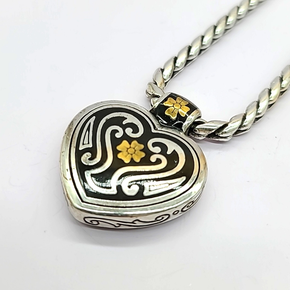 Brighton "FONTINA HEART" Reversible w Enamel & Scrolled Details! Rare & Retired!